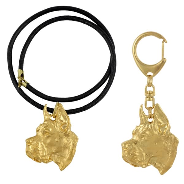 Great Dane I - nyckelring och halsband med en hund i en låda, högkvalitativ guldpläterad produkt, Art-Dog varumärke