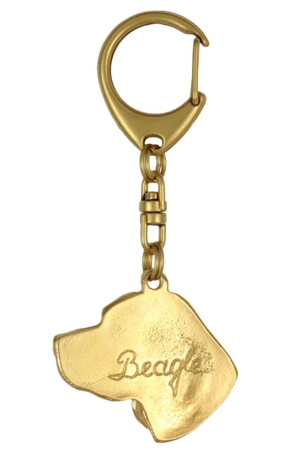 Beagle - nyckelring och halsband med en hund i en låda, högkvalitativ guldpläterad produkt, Art-Dog varumärke
