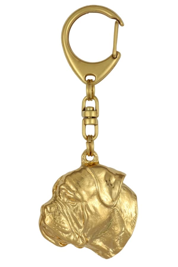 Bullmastiff, Bulmastiff - nyckelring och halsband med en hund i en låda, högkvalitativ guldpläterad produkt, Art-Dog varumärke