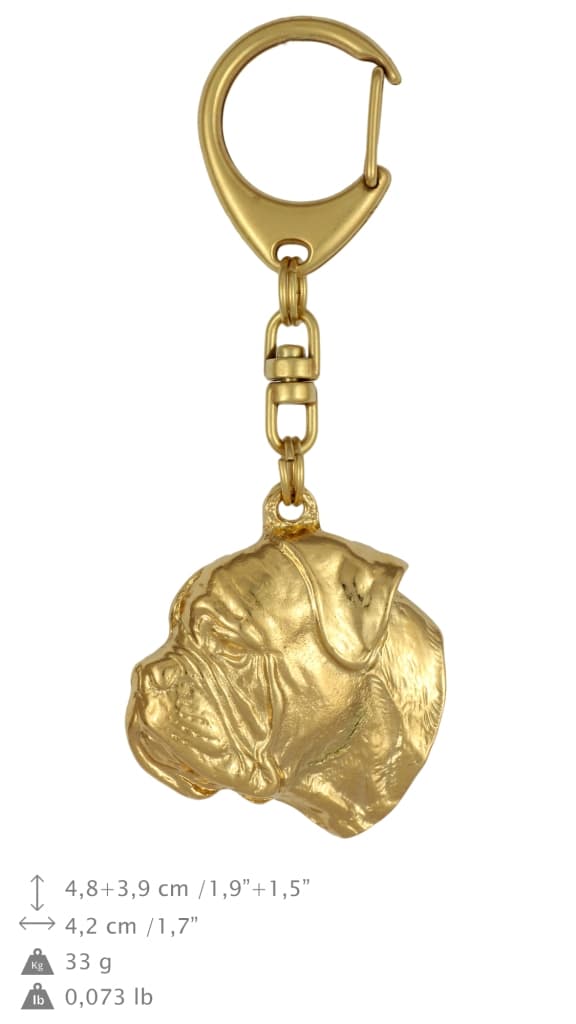 Bullmastiff, Bulmastiff - nyckelring och halsband med en hund i en låda, högkvalitativ guldpläterad produkt, Art-Dog varumärke