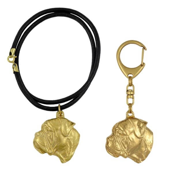 Bullmastiff, Bulmastiff - nyckelring och halsband med en hund i en låda, högkvalitativ guldpläterad produkt, Art-Dog varumärke