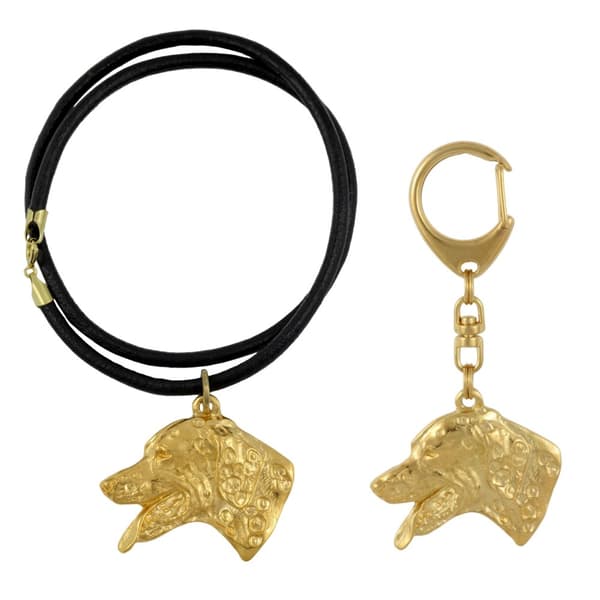 Dalmatian, Dalmatian Pointer - nyckelring och halsband med en hund i en låda, högkvalitativ guldpläterad produkt, Art-Dog varumärke