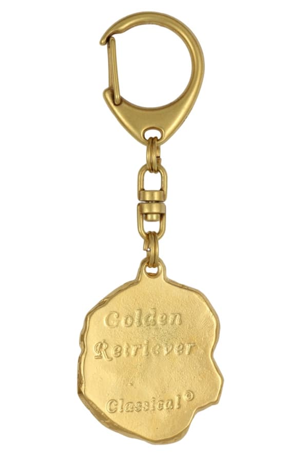 Golden Retriever - nyckelring och halsband med en hund i en låda, högkvalitativ guldpläterad produkt, Art-Dog varumärke