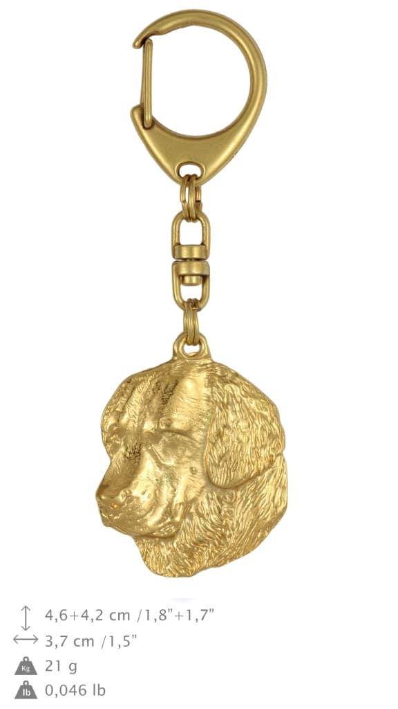 Golden Retriever - nyckelring och halsband med en hund i en låda, högkvalitativ guldpläterad produkt, Art-Dog varumärke