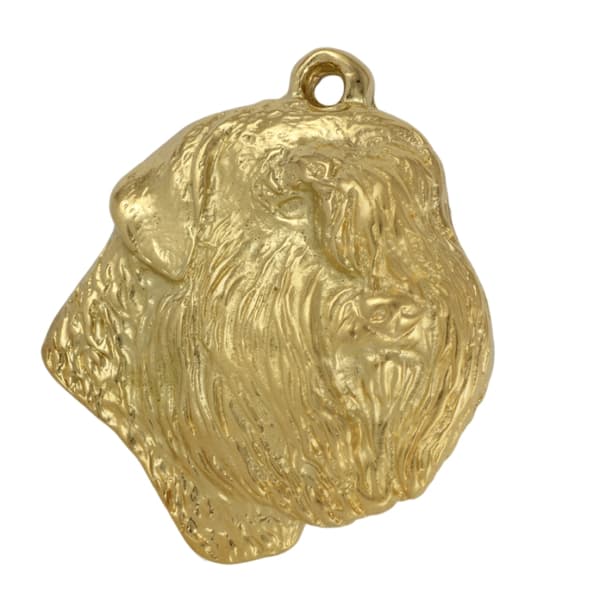 Bouvier des Flandres - nyckelring och halsband med en hund i en låda, högkvalitativ guldpläterad produkt, Art-Dog varumärke