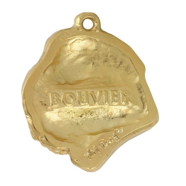 Bouvier des Flandres - nyckelring och halsband med en hund i en låda, högkvalitativ guldpläterad produkt, Art-Dog varumärke