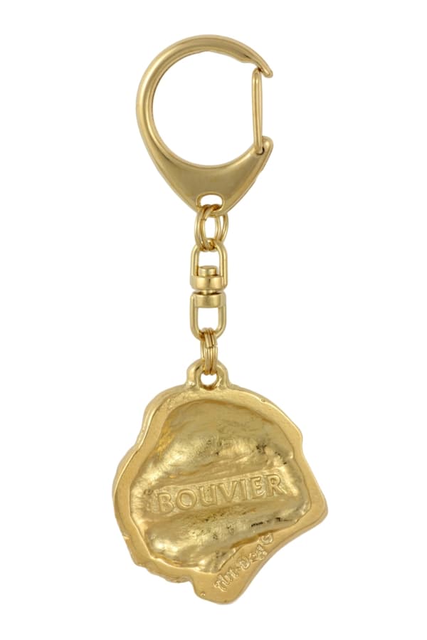 Bouvier des Flandres - nyckelring och halsband med en hund i en låda, högkvalitativ guldpläterad produkt, Art-Dog varumärke