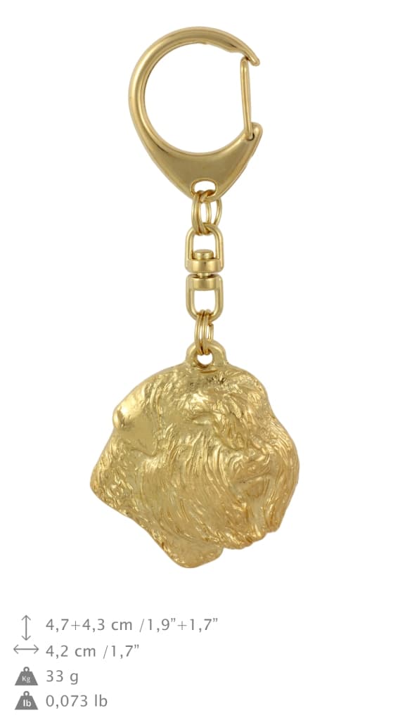 Bouvier des Flandres - nyckelring och halsband med en hund i en låda, högkvalitativ guldpläterad produkt, Art-Dog varumärke