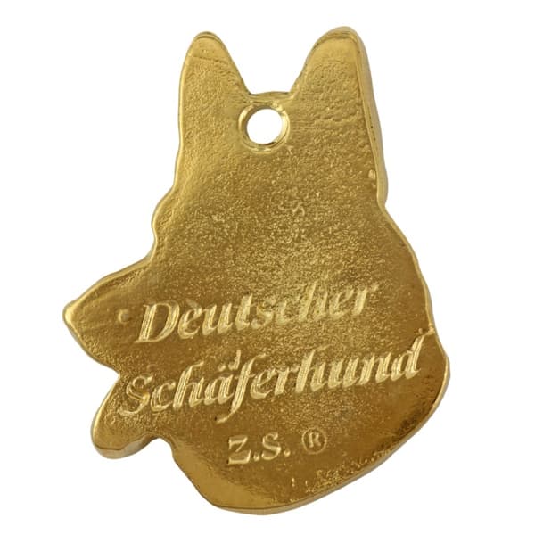 Schæferhund, Alsace - nøglering og halskæde med hund i æske, højkvalitets guldbelagt produkt, Art-Dog brand