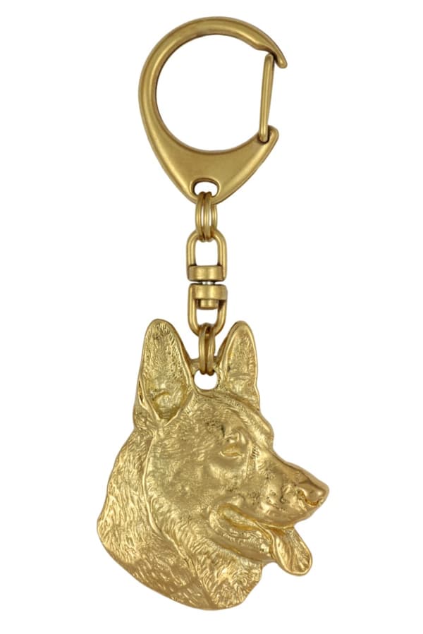 Schæferhund, Alsace - nøglering og halskæde med hund i æske, højkvalitets guldbelagt produkt, Art-Dog brand
