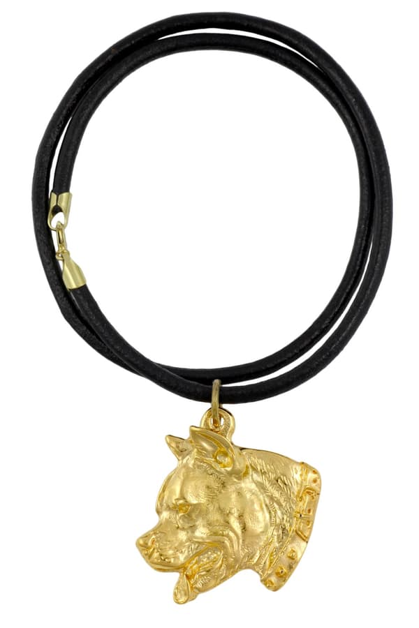 American Staffordshire terrier, Amstaff, Amstaf I - nyckelring och halsband med hund i låda, högkvalitativ guldpläterad produkt, Art-Dog varumärke