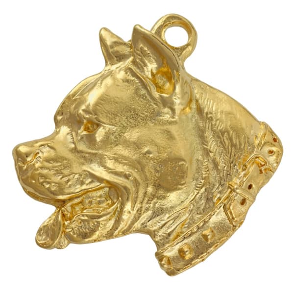 American Staffordshire terrier, Amstaff, Amstaf I - nyckelring och halsband med hund i låda, högkvalitativ guldpläterad produkt, Art-Dog varumärke