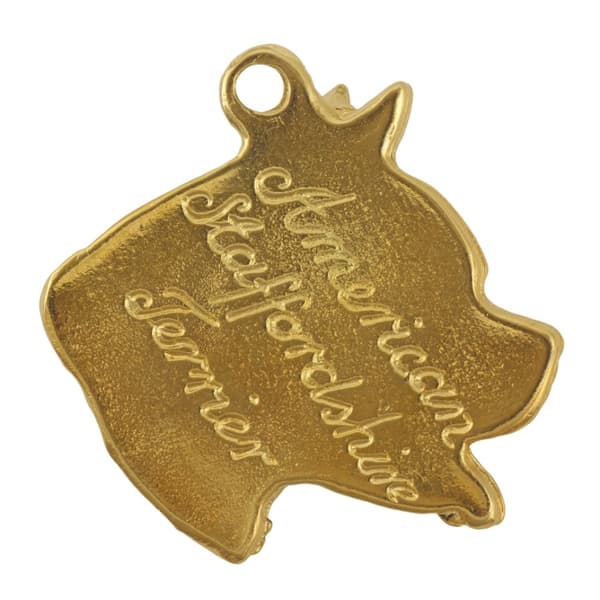 American Staffordshire terrier, Amstaff, Amstaf I - nyckelring och halsband med hund i låda, högkvalitativ guldpläterad produkt, Art-Dog varumärke