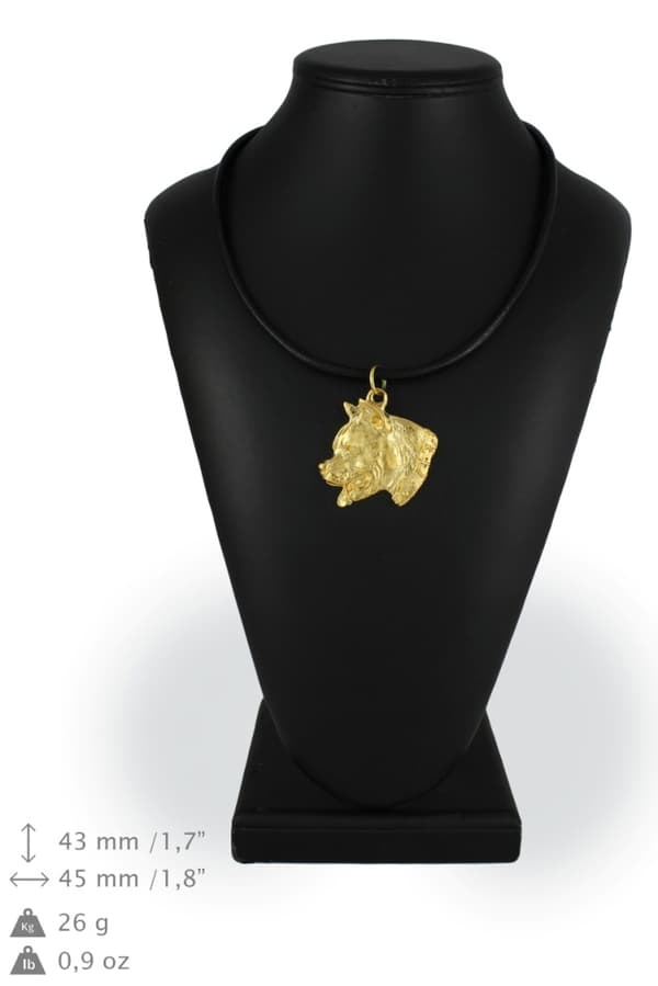 American Staffordshire terrier, Amstaff, Amstaf I - nyckelring och halsband med hund i låda, högkvalitativ guldpläterad produkt, Art-Dog varumärke