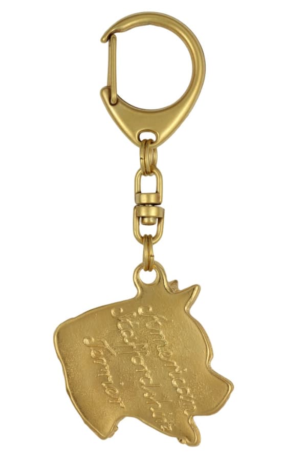 American Staffordshire terrier, Amstaff, Amstaf I - nyckelring och halsband med hund i låda, högkvalitativ guldpläterad produkt, Art-Dog varumärke