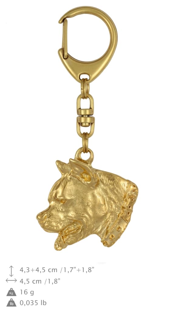 American Staffordshire terrier, Amstaff, Amstaf I - nyckelring och halsband med hund i låda, högkvalitativ guldpläterad produkt, Art-Dog varumärke