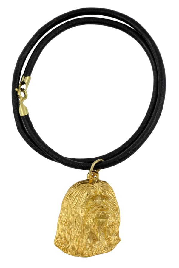 Bearded Collie, Highland Collie - nyckelring och halsband med en hund i en låda, högkvalitativ guldpläterad produkt, Art-Dog varumärke
