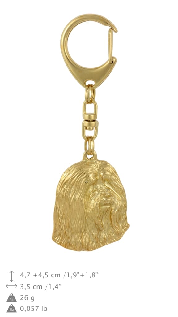 Bearded Collie, Highland Collie - nyckelring och halsband med en hund i en låda, högkvalitativ guldpläterad produkt, Art-Dog varumärke