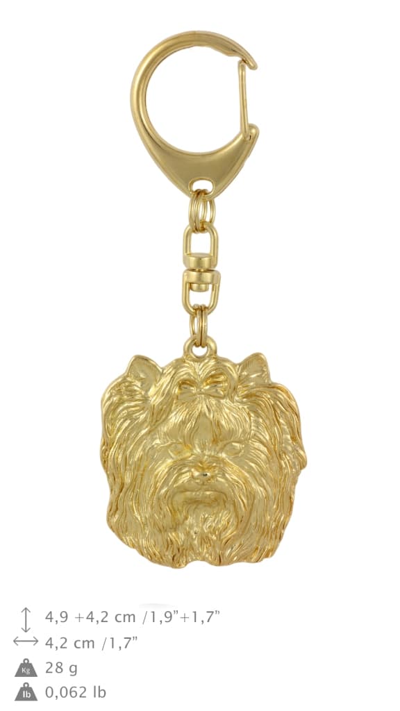 Yorkshire Terrier, York, York, Yorkie I - nyckelring och halsband med en hund i en låda, högkvalitativ guldpläterad produkt, Art-Dog varumärke