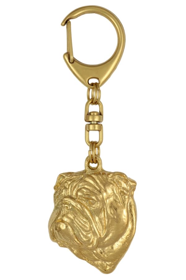 Engelsk bulldog, Bulldog II - nøglering og halskæde med hund i æske, højkvalitets guldbelagt produkt, Art-Dog brand