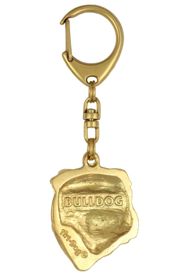 Engelsk bulldog, Bulldog II - nøglering og halskæde med hund i æske, højkvalitets guldbelagt produkt, Art-Dog brand