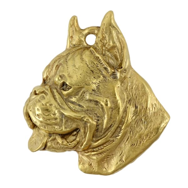 Boxer, Boxer - nyckelring och halsband med en hund i en låda, högkvalitativ guldpläterad produkt, Art-Dog varumärke