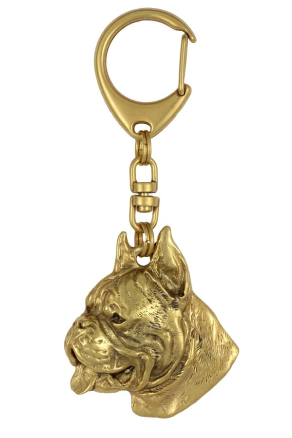 Boxer, Boxer - nyckelring och halsband med en hund i en låda, högkvalitativ guldpläterad produkt, Art-Dog varumärke