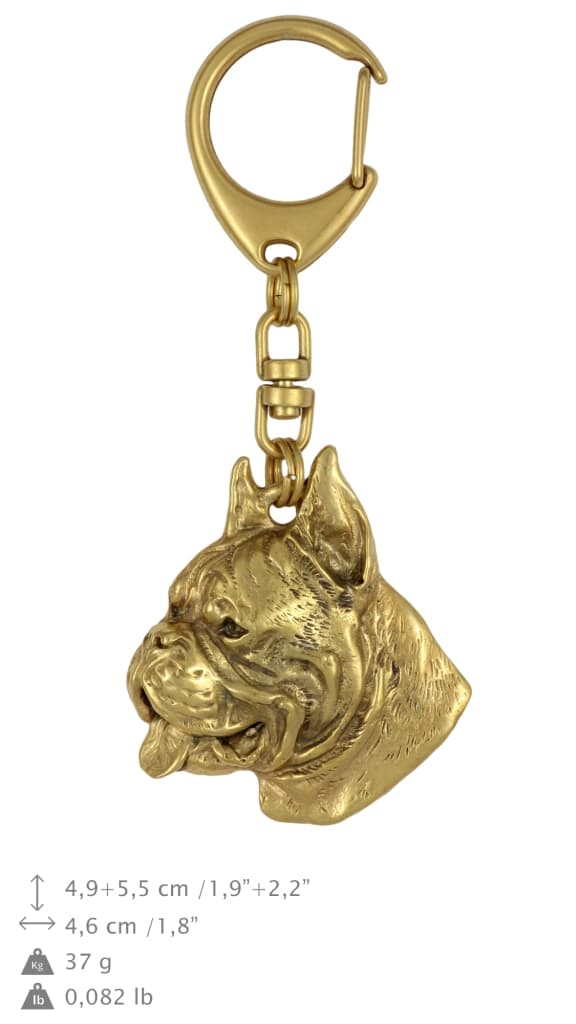 Boxer, Boxer - nyckelring och halsband med en hund i en låda, högkvalitativ guldpläterad produkt, Art-Dog varumärke