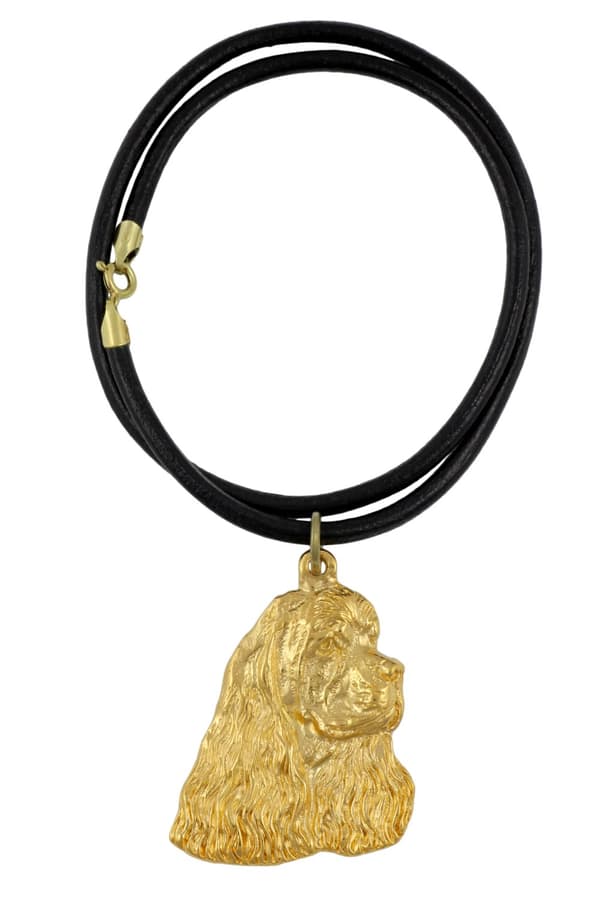 American Cocker Spaniel - nyckelring och halsband med en hund i en låda, högkvalitativ guldpläterad produkt, Art-Dog varumärke