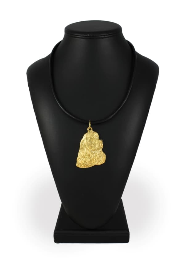 American Cocker Spaniel - nyckelring och halsband med en hund i en låda, högkvalitativ guldpläterad produkt, Art-Dog varumärke