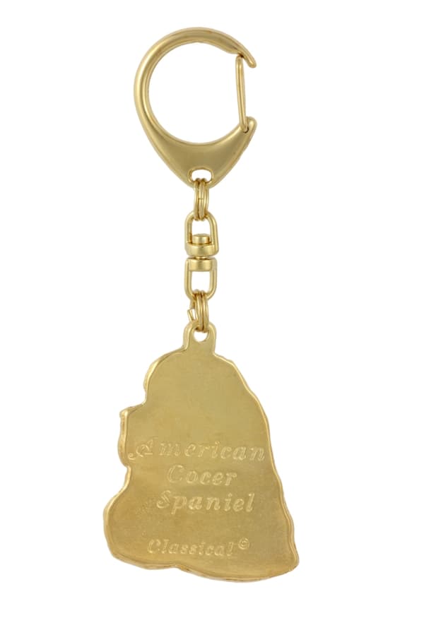 American Cocker Spaniel - nyckelring och halsband med en hund i en låda, högkvalitativ guldpläterad produkt, Art-Dog varumärke
