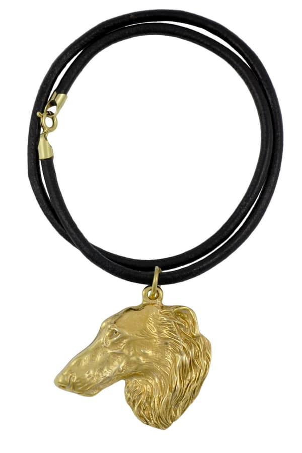 Rysk Borzoi Greyhound, Borzoi, Barzoi - nyckelring och halsband med en hund i en låda, högkvalitativ guldpläterad produkt, Art-Dog varumärke