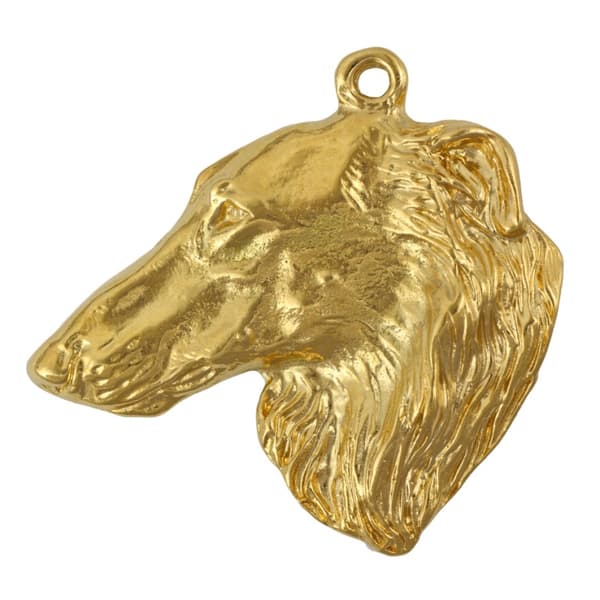 Rysk Borzoi Greyhound, Borzoi, Barzoi - nyckelring och halsband med en hund i en låda, högkvalitativ guldpläterad produkt, Art-Dog varumärke