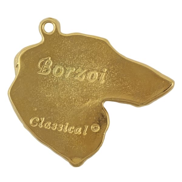 Rysk Borzoi Greyhound, Borzoi, Barzoi - nyckelring och halsband med en hund i en låda, högkvalitativ guldpläterad produkt, Art-Dog varumärke