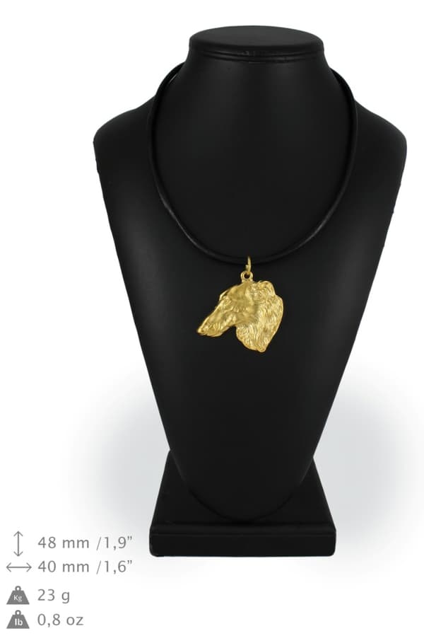 Rysk Borzoi Greyhound, Borzoi, Barzoi - nyckelring och halsband med en hund i en låda, högkvalitativ guldpläterad produkt, Art-Dog varumärke
