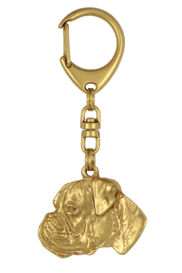 Boxer, Boxer I - nyckelring och halsband med en hund i en låda, högkvalitativ guldpläterad produkt, Art-Dog varumärke