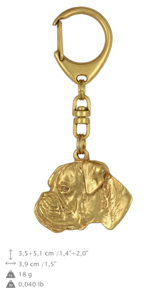 Boxer, Boxer I - nyckelring och halsband med en hund i en låda, högkvalitativ guldpläterad produkt, Art-Dog varumärke
