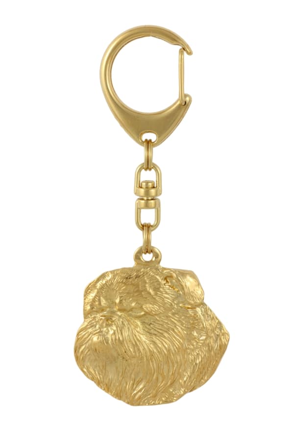 Bryssel Griffon, Griffon bruxellois I - nyckelring och halsband med en hund i en låda, högkvalitativ guldpläterad produkt, Art-Dog varumärke