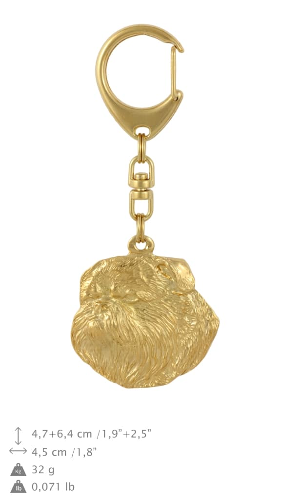 Bryssel Griffon, Griffon bruxellois I - nyckelring och halsband med en hund i en låda, högkvalitativ guldpläterad produkt, Art-Dog varumärke