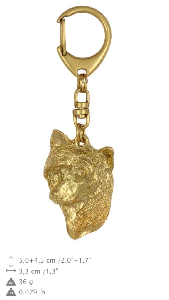 Chinese Crested Dog - nyckelring och halsband med en hund i en låda, högkvalitativ guldpläterad produkt, Art-Dog varumärke
