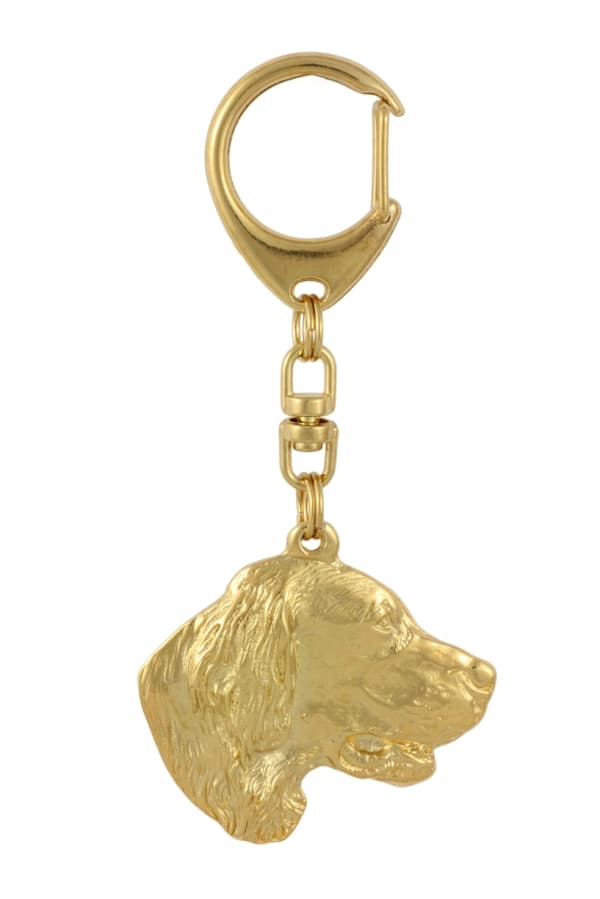 Engelsk Setter, Laverack - nyckelring och halsband med en hund i en låda, högkvalitativ guldpläterad produkt, Art-Dog varumärke