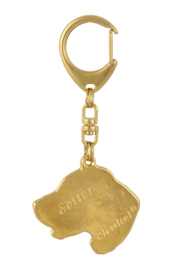 Engelsk Setter, Laverack - nyckelring och halsband med en hund i en låda, högkvalitativ guldpläterad produkt, Art-Dog varumärke