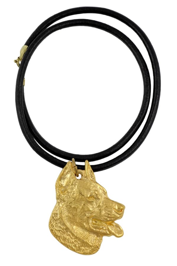 Beauceron French Shepherd - nyckelring och halsband med en hund i en låda, högkvalitativ guldpläterad produkt, Art-Dog varumärke