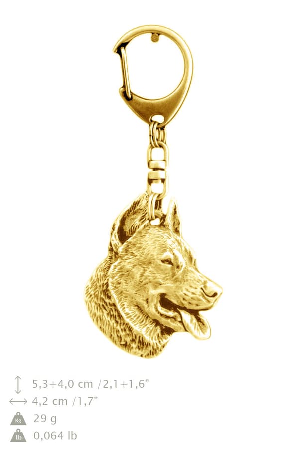 Beauceron French Shepherd - nyckelring och halsband med en hund i en låda, högkvalitativ guldpläterad produkt, Art-Dog varumärke