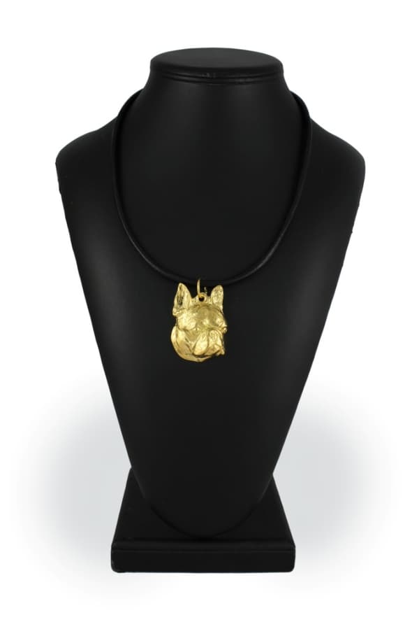Boston Terrier, Boston Bull Terrier - nyckelring och halsband med en hund i en låda, högkvalitativ guldpläterad produkt, Art-Dog varumärke