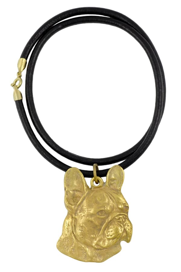 French bulldog I - nyckelring och halsband med en hund i en låda, högkvalitativ guldpläterad produkt, Art-Dog varumärke