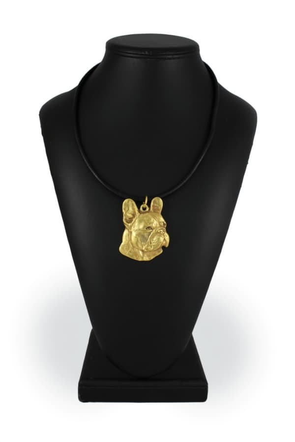 French bulldog I - nyckelring och halsband med en hund i en låda, högkvalitativ guldpläterad produkt, Art-Dog varumärke