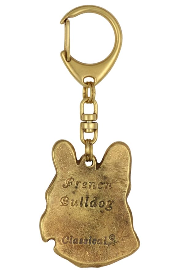 French bulldog I - nyckelring och halsband med en hund i en låda, högkvalitativ guldpläterad produkt, Art-Dog varumärke