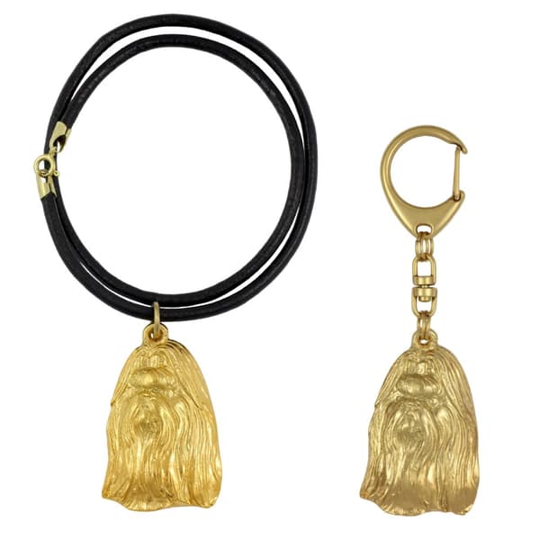 Shih Tzu, Shi tsu, Shi-Tzu, Szi-cu, Szitzu I - nøglering og halskæde med en hund i æske, højkvalitets guldbelagt produkt, Art-Dog mærke