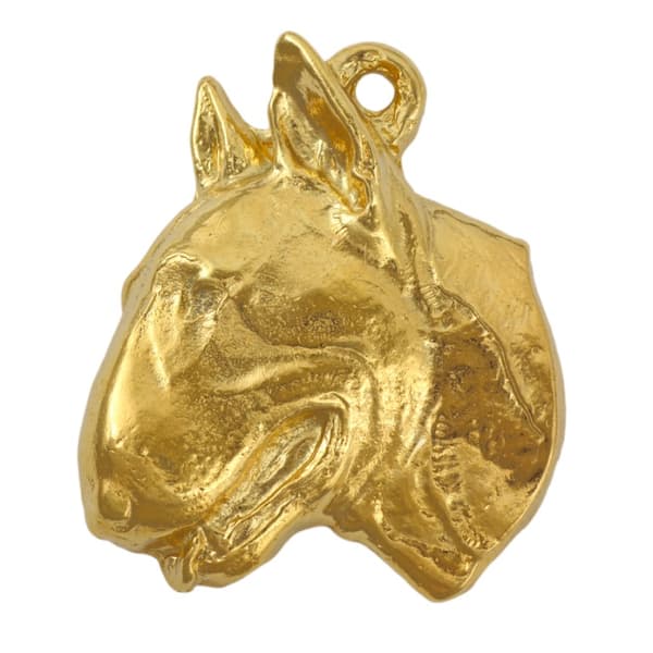 Bull terrier, Bull Terrier II - nyckelring och halsband med en hund i en låda, högkvalitativ guldpläterad produkt, Art-Dog varumärke